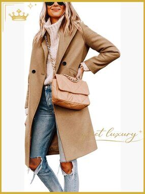 Classic Wool Blend Peacoat Notch Lapel Single Breasted Mid-Length Winter Coat